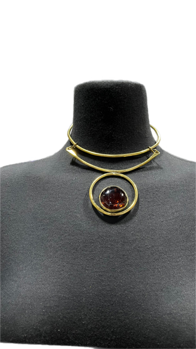 Upinde Brass and Glass circular stone Necklace