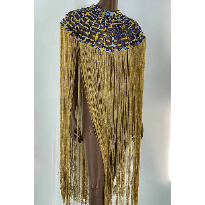 Queen Ankara Laced /Laticed Long Fringe Cape - Pearl Trim - Trufacebygrace