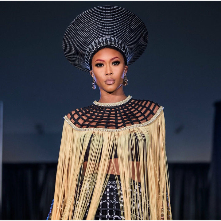 Queen Ankara Laced /Laticed Long Fringe Cape - Pearl Trim - Trufacebygrace