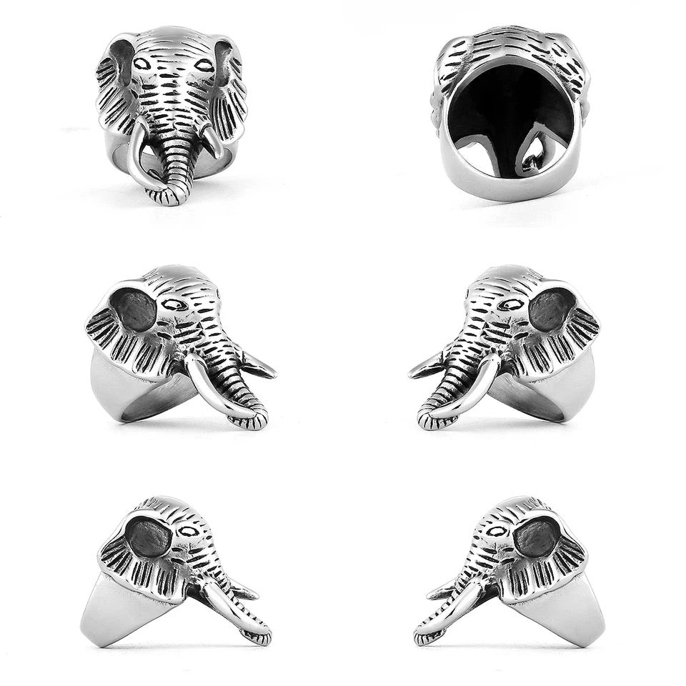 Titanium steel elephant unisex ring