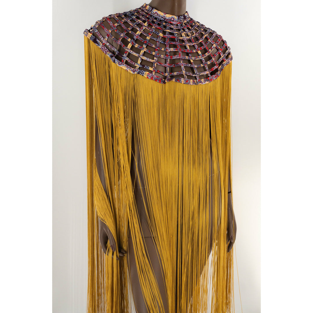 Queen Ankara Laced /Laticed Long Fringe Cape - Pearl Trim - Trufacebygrace