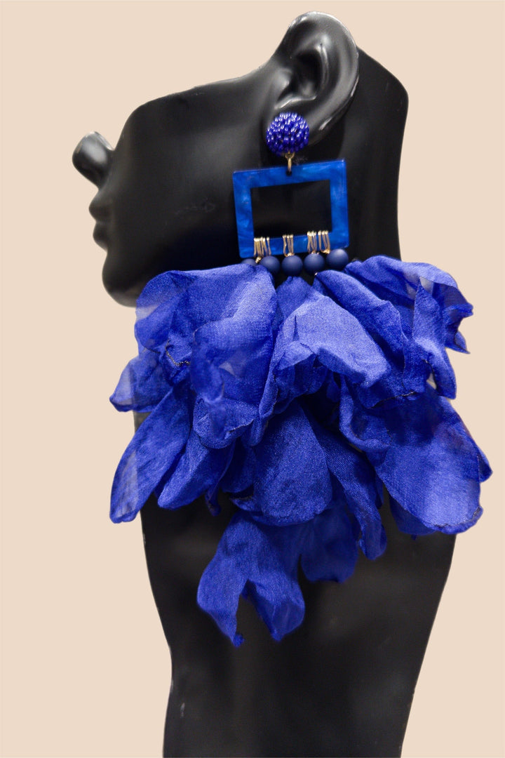 Blue Nonso Square top flower petal earrings