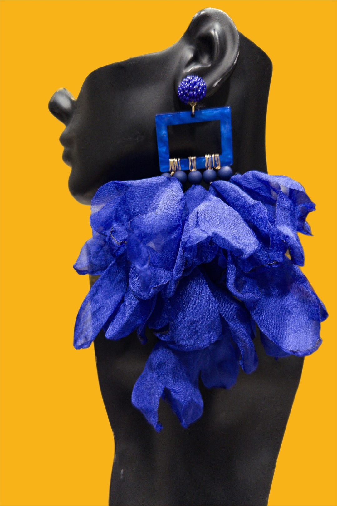 Blue Nonso Square top flower petal earrings