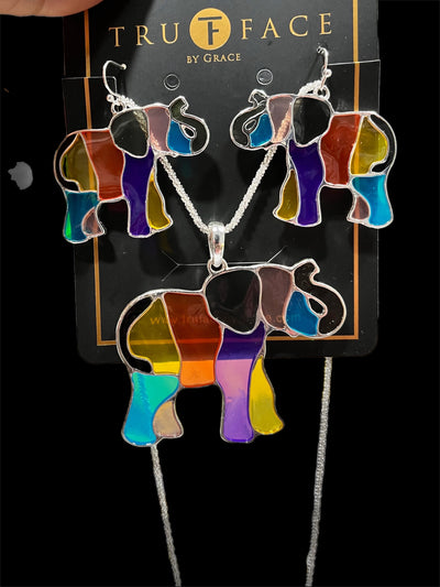 Colorful Osuno Elephant earring and Necklace Set