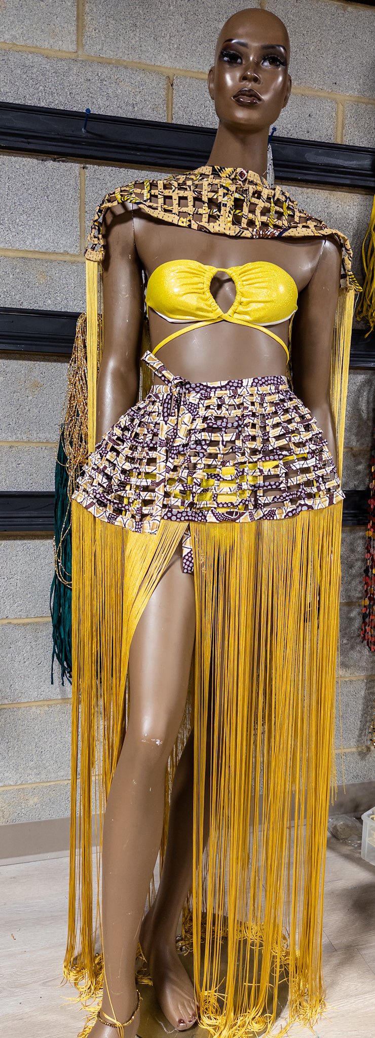 Imari Mettalic Ankara with Fringe Convertible Cover Up/ Cape/ Skirt - Trufacebygrace