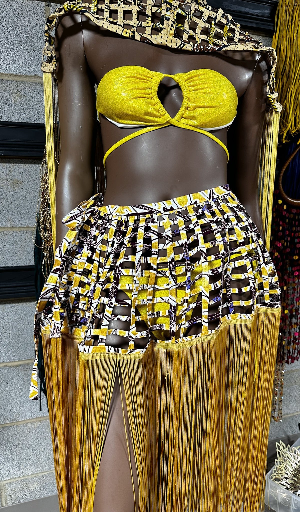Imari Mettalic Ankara with Fringe Convertible Cover Up/ Cape/ Skirt - Trufacebygrace