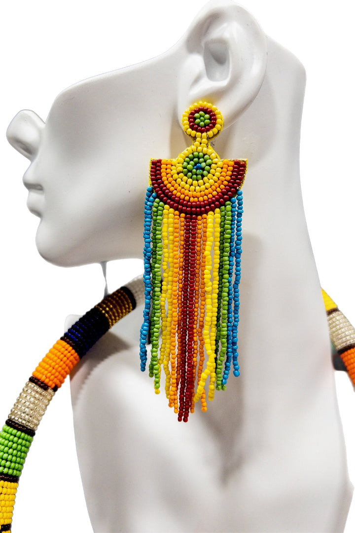 Irie beaded Multicolor Fringe earrings - Trufacebygrace