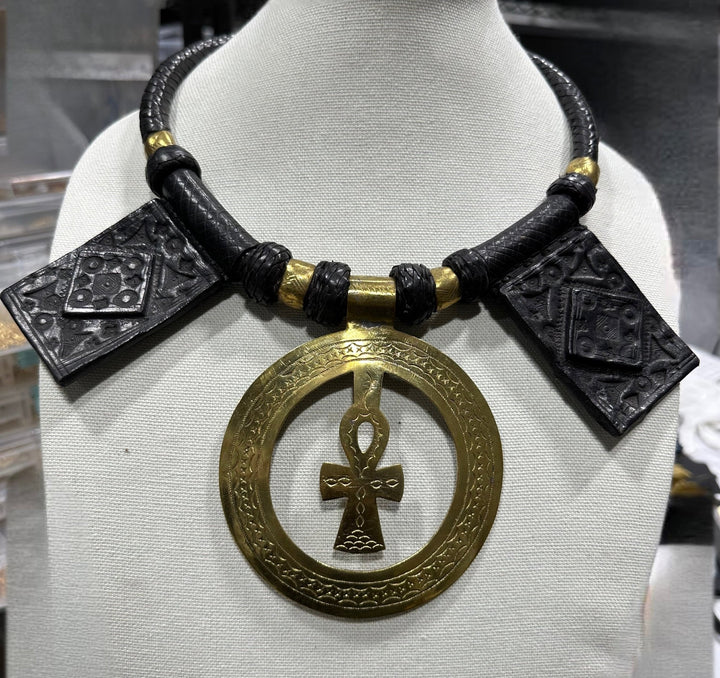 Issak Genuine Leather and oversized Ankh Pendant Necklace - Trufacebygrace