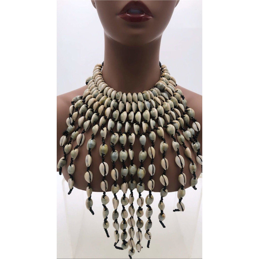 Kenyan Cowry Shell Waterfall Necklace - Trufacebygrace