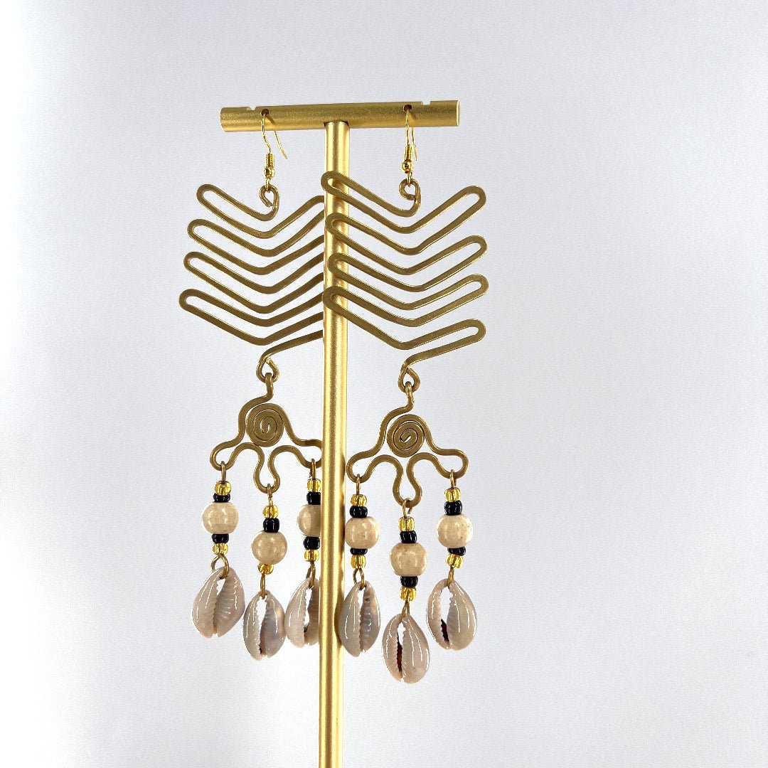 Kiwango and Brass earrings with shell Tikka - Trufacebygrace