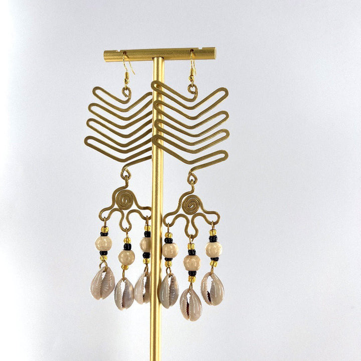 Kiwango and Brass earrings with shell Tikka - Trufacebygrace