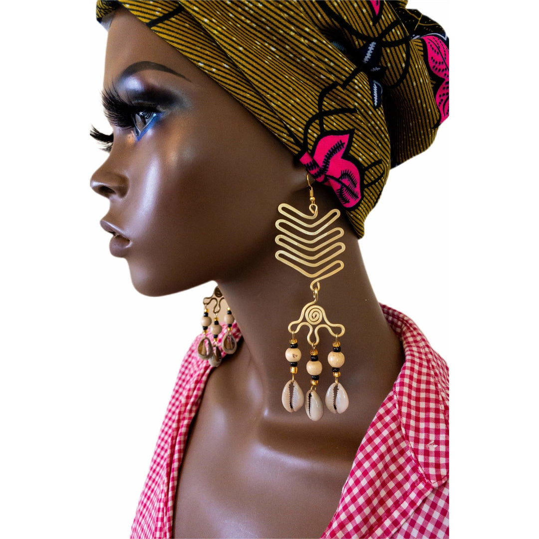 Kiwango and Brass earrings with shell Tikka - Trufacebygrace