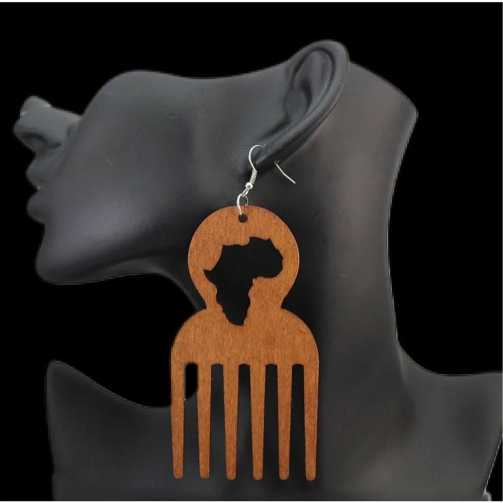 Large Wooden comb Africa Earrings - Trufacebygrace