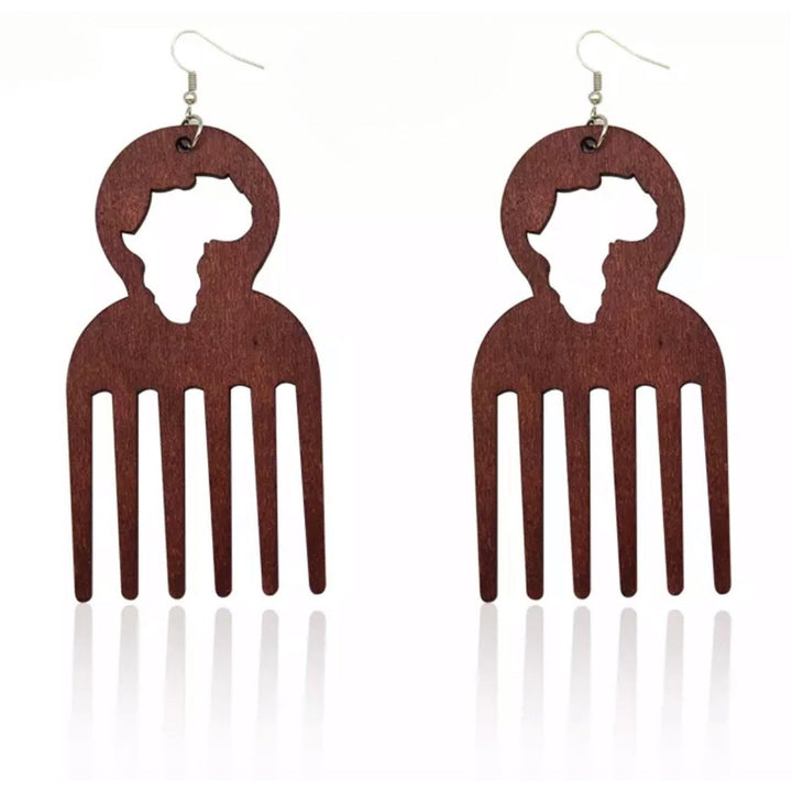 Large Wooden comb Africa Earrings - Trufacebygrace