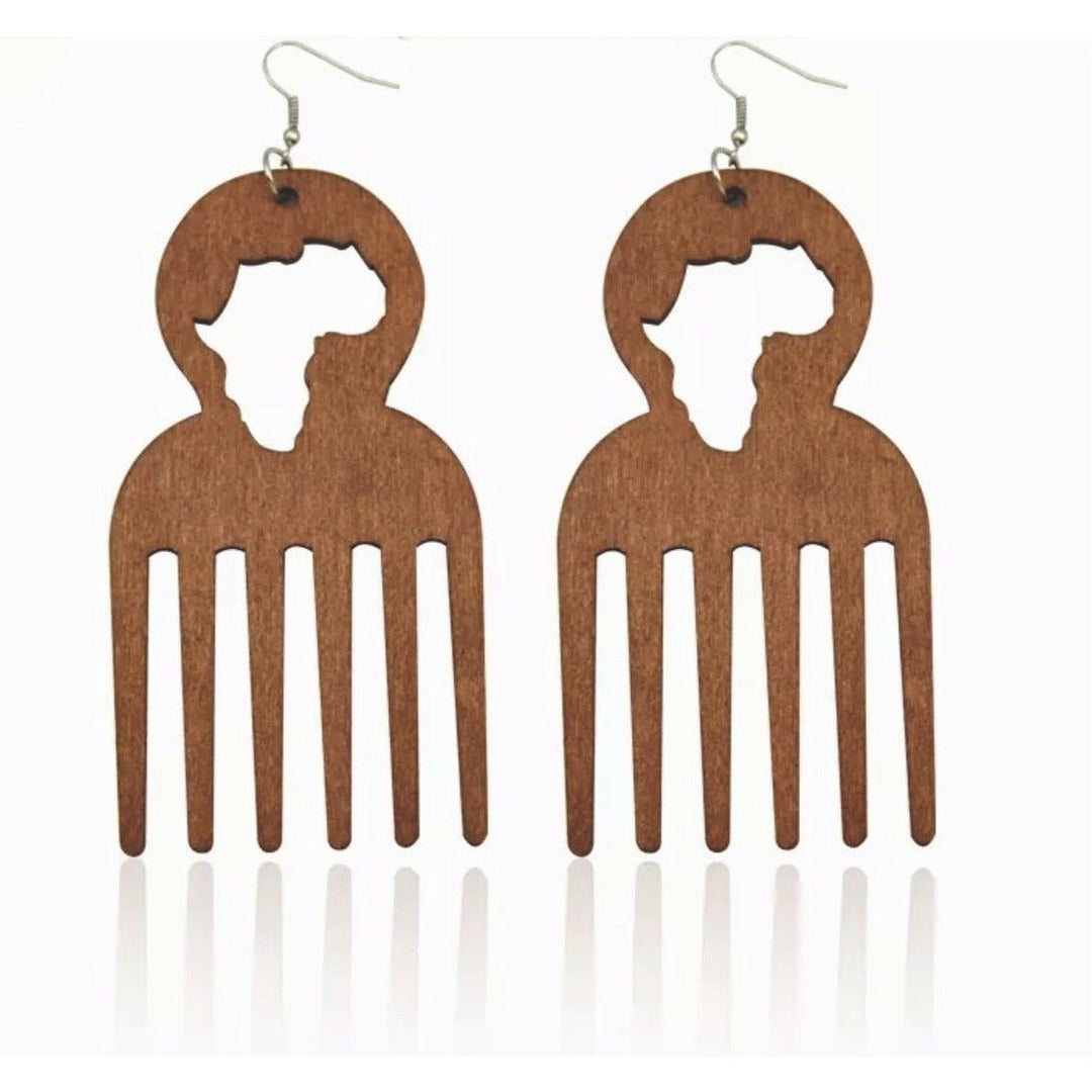 Large Wooden comb Africa Earrings - Trufacebygrace