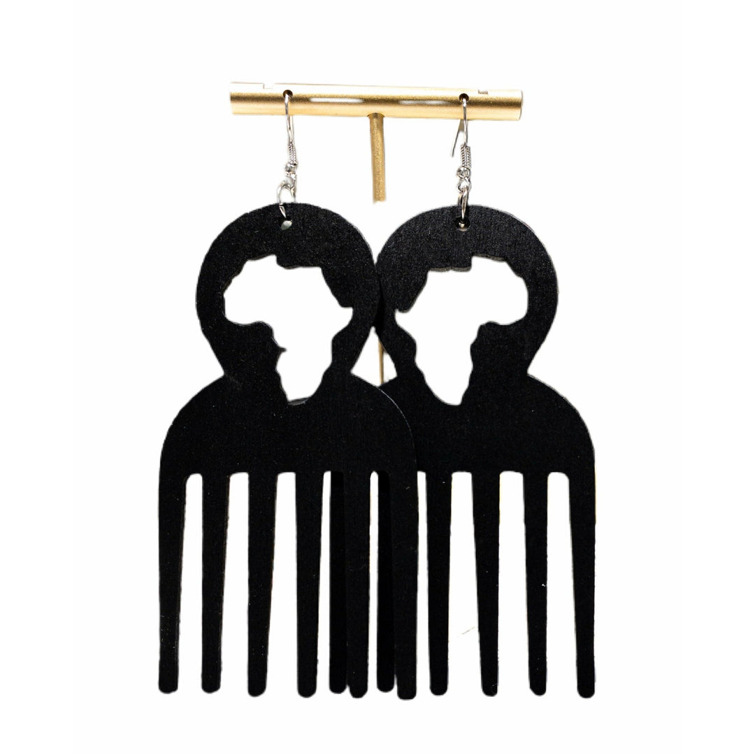 Large Wooden comb Africa Earrings - Trufacebygrace