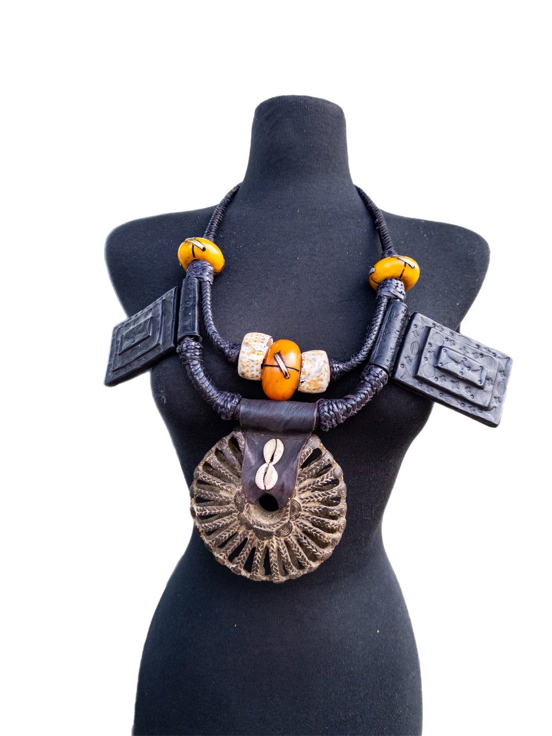 Malian Berger Tribe Amber and Leather Statement Necklace - Trufacebygrace