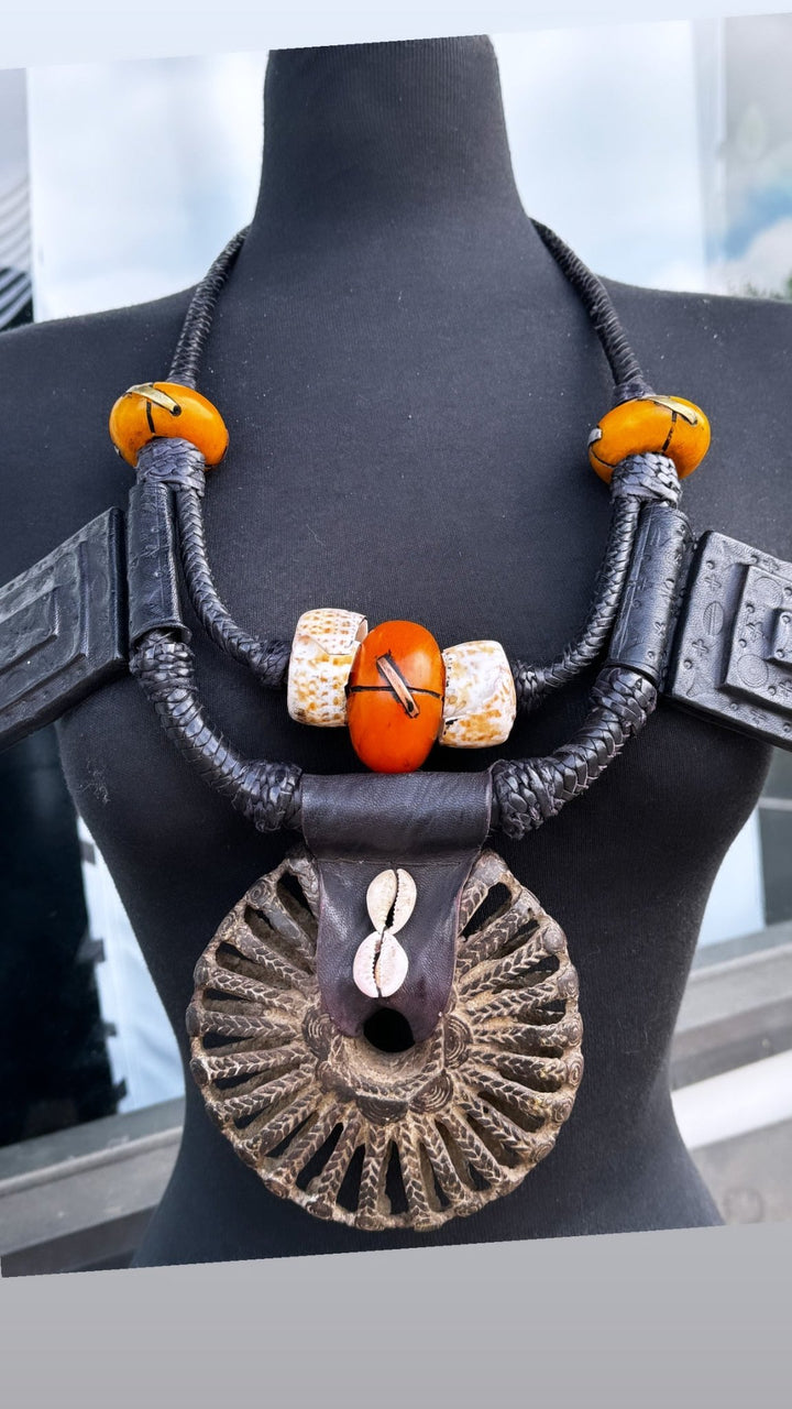 Malian Berger Tribe Amber and Leather Statement Necklace - Trufacebygrace