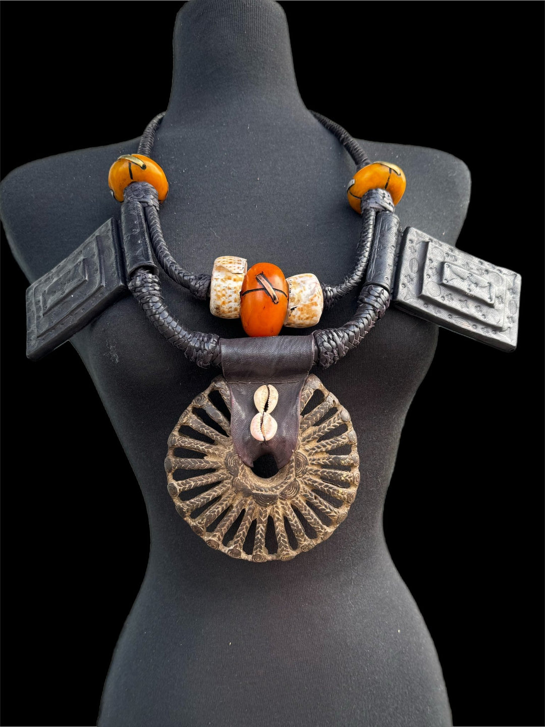 Malian Berger Tribe Amber and Leather Statement Necklace - Trufacebygrace