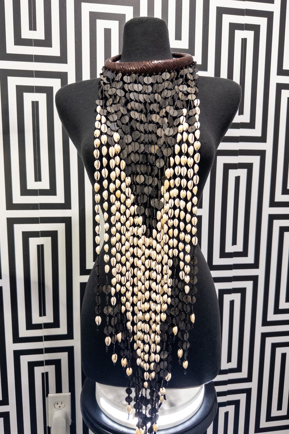 Meraki Extra Long vintage Vinyl, Cowry Shell and Leather Necklace - Trufacebygrace