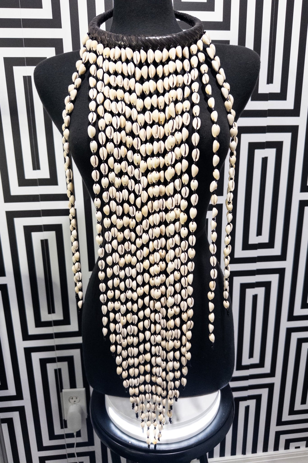 Meraki Extra Long vintage Vinyl, Cowry Shell and Leather Necklace - Trufacebygrace