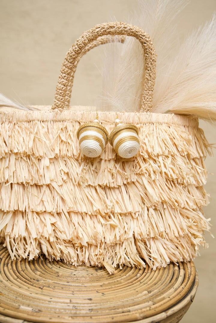 Mitende - Fringe Raffia / Straw tote beach Bag - Trufacebygrace