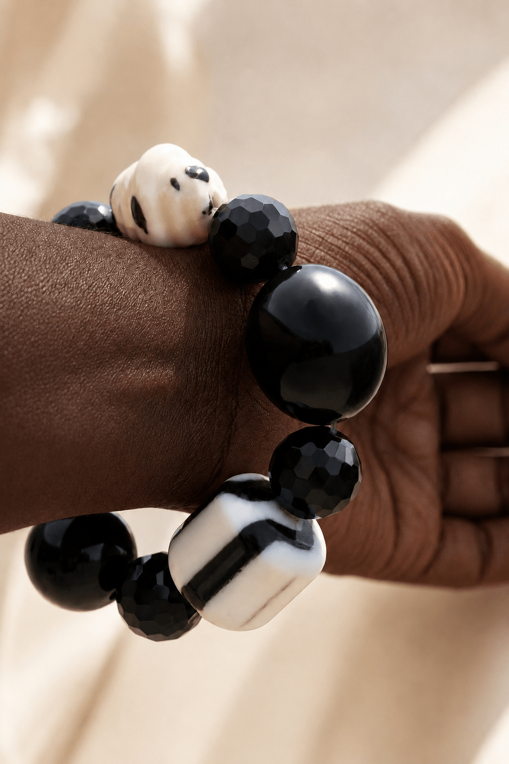 Monochrome Oversized Glass Bead Bracelet - Trufacebygrace