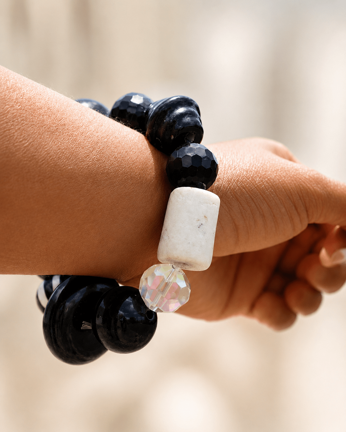 Monochrome Oversized Glass Bead Bracelet - Trufacebygrace