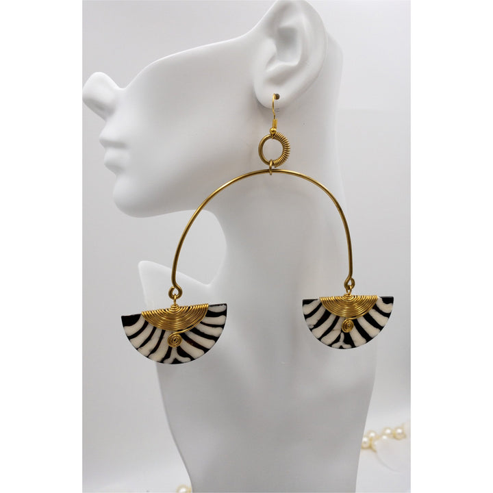 Mwezi Nusu Brass and Bone Zebra Earrings - Trufacebygrace