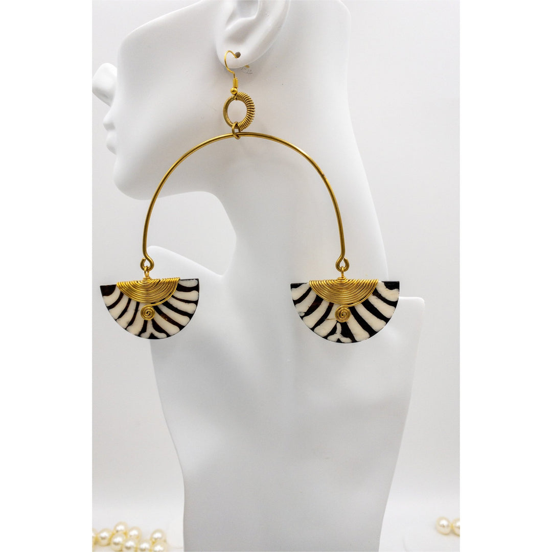 Mwezi Nusu Brass and Bone Zebra Earrings - Trufacebygrace