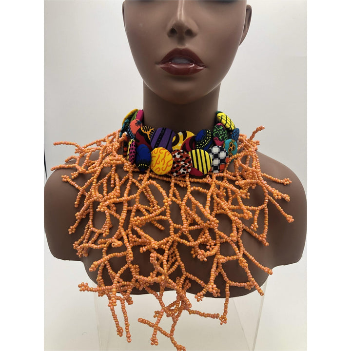 Ndua beads and Ankara buttons Necklace - Trufacebygrace