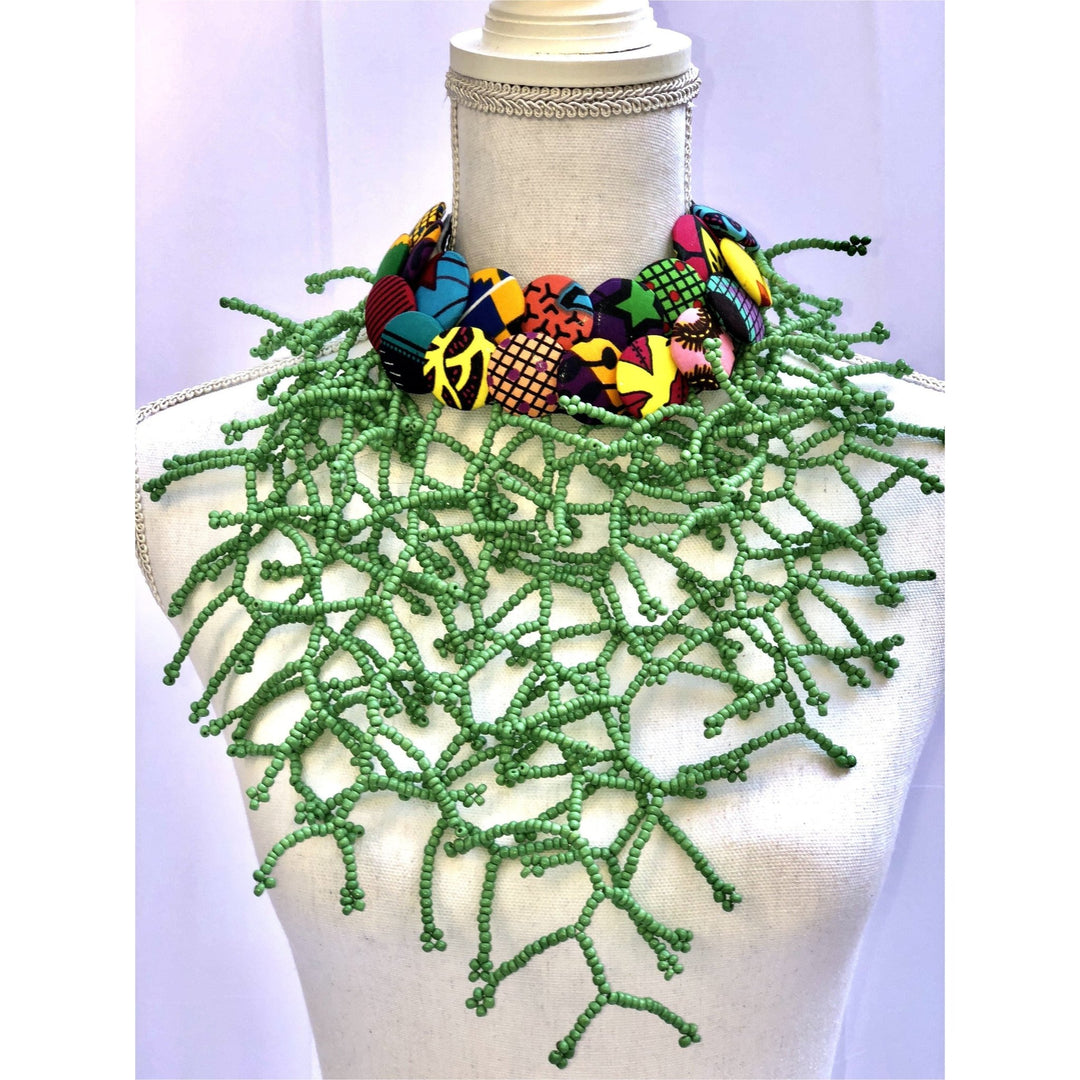 Ndua beads and Ankara buttons Necklace - Trufacebygrace