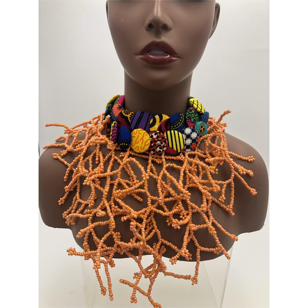 Ndua beads and Ankara buttons Necklace - Trufacebygrace