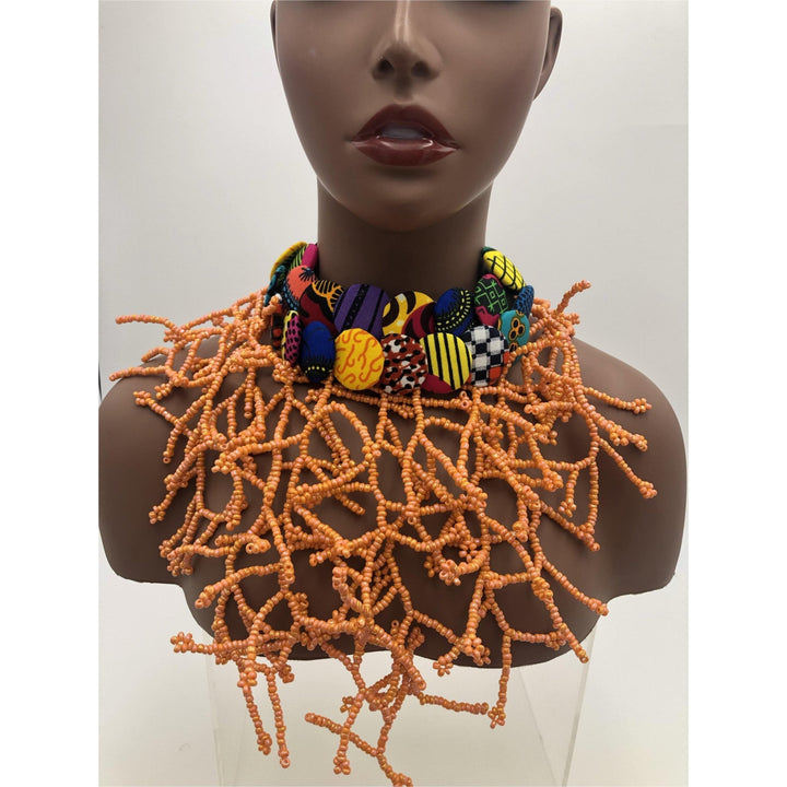 Ndua beads and Ankara buttons Necklace - Trufacebygrace