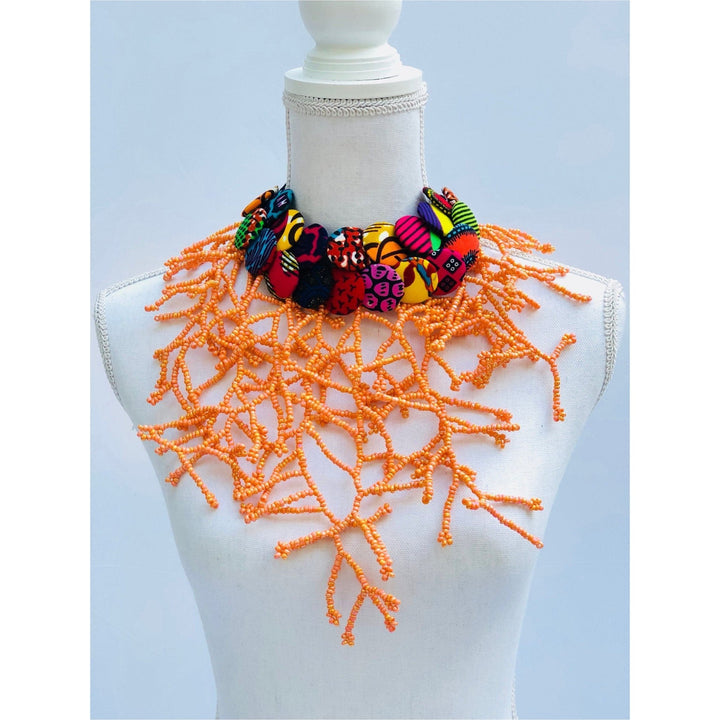 Ndua beads and Ankara buttons Necklace - Trufacebygrace