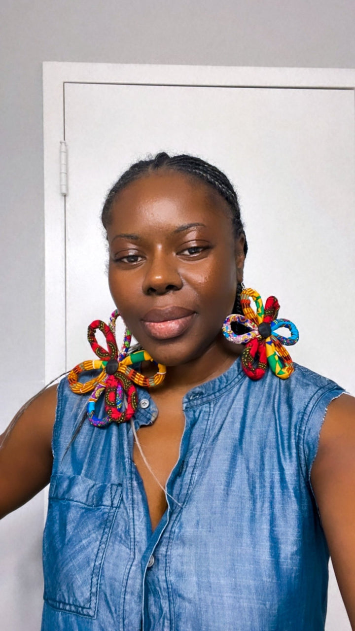 Ntoma / Ankara Print Flower Oversized Earrings - Trufacebygrace