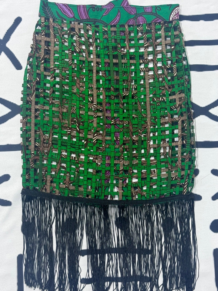 Nyakim Ankara Laced pencil Skirt with fringe - Trufacebygrace