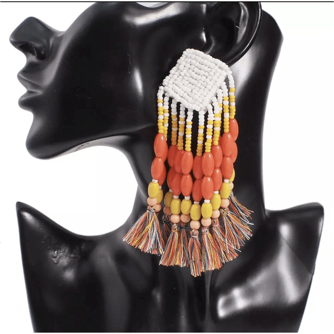 Nyarko Beaded Fringe Earrings - Trufacebygrace