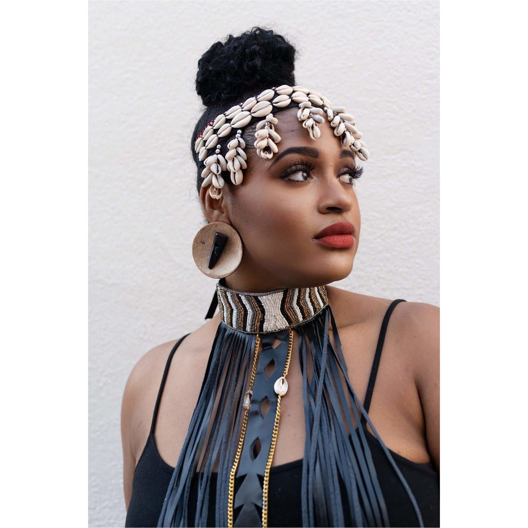 Obaa Serwaa cowry shell choker or Reversible headpiece - Trufacebygrace