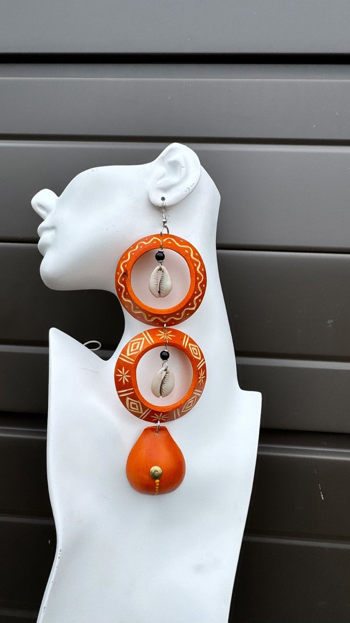 Orange Calabash Tribal Expressions Earrings - Trufacebygrace