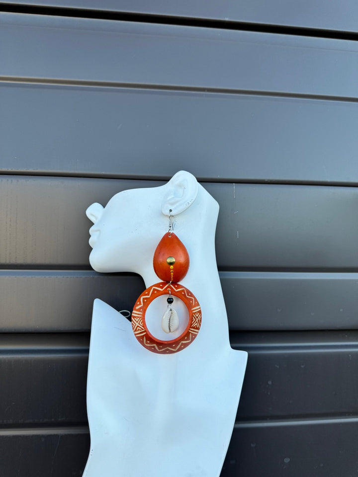 Orange Calabash Tribal Expressions Earrings - Trufacebygrace