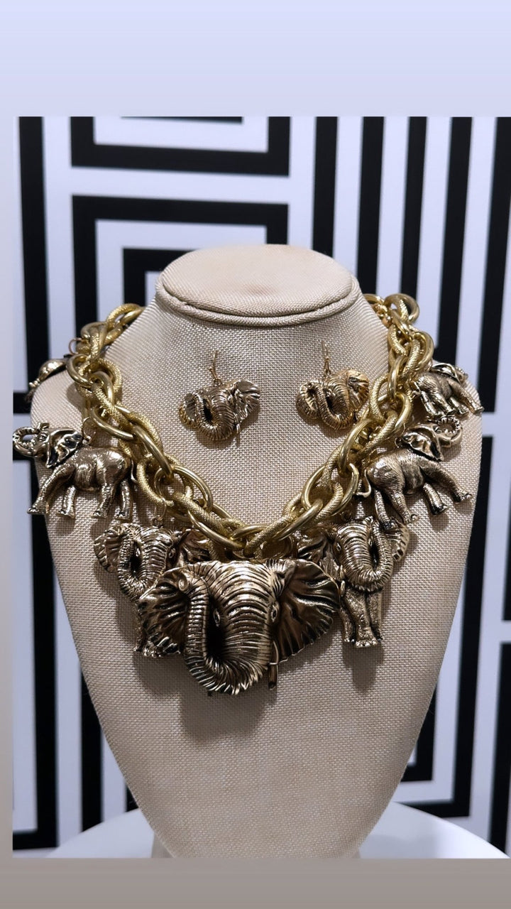 Osuno Elephant Charm Necklace and Earrings set - Trufacebygrace