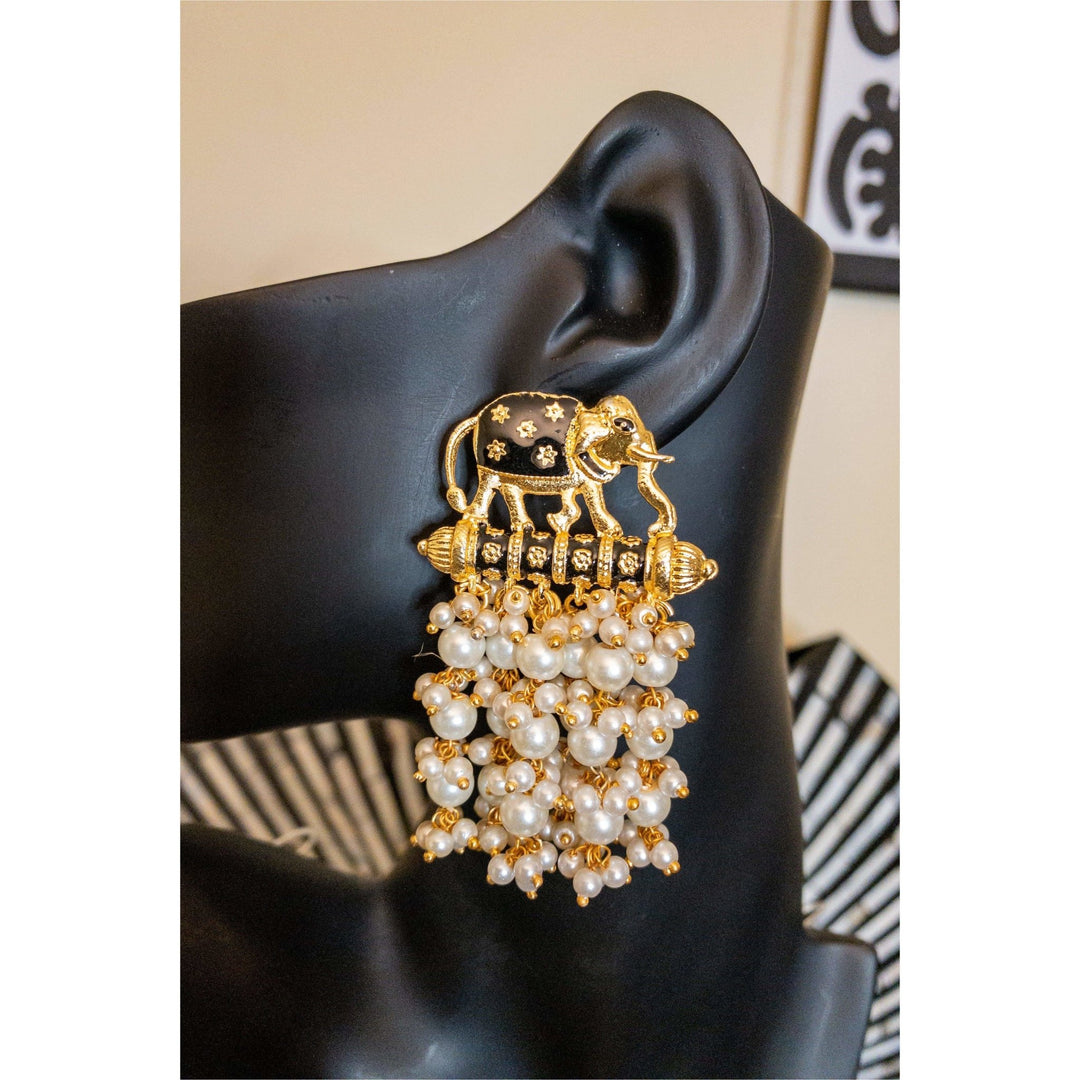 Osuno Elephant Pearl Kundan Meenakari Earrings - Trufacebygrace