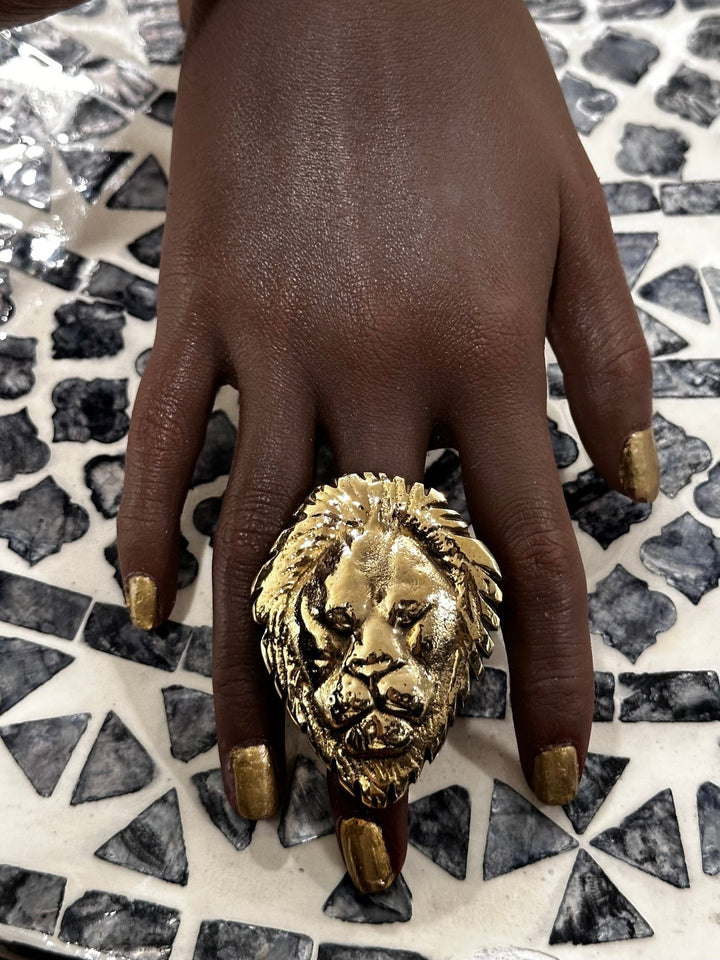 Oversized Lion head brass adjustable ring - Trufacebygrace