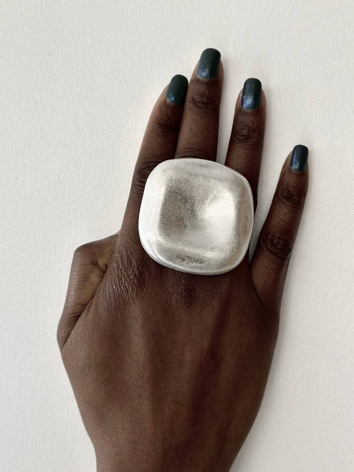 Oversized Majestic Square Brushed Metal Ring - Trufacebygrace
