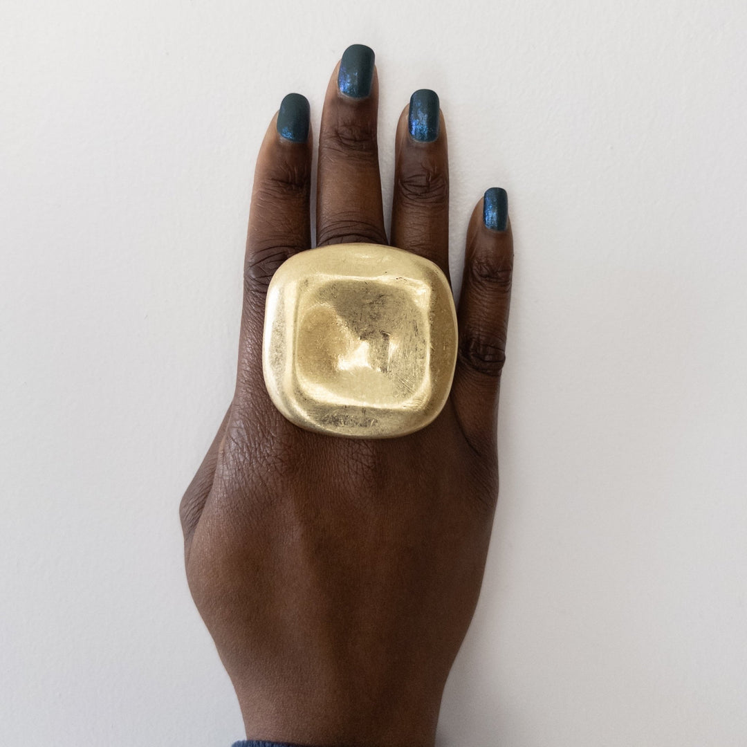 Oversized Majestic Square Brushed Metal Ring - Trufacebygrace