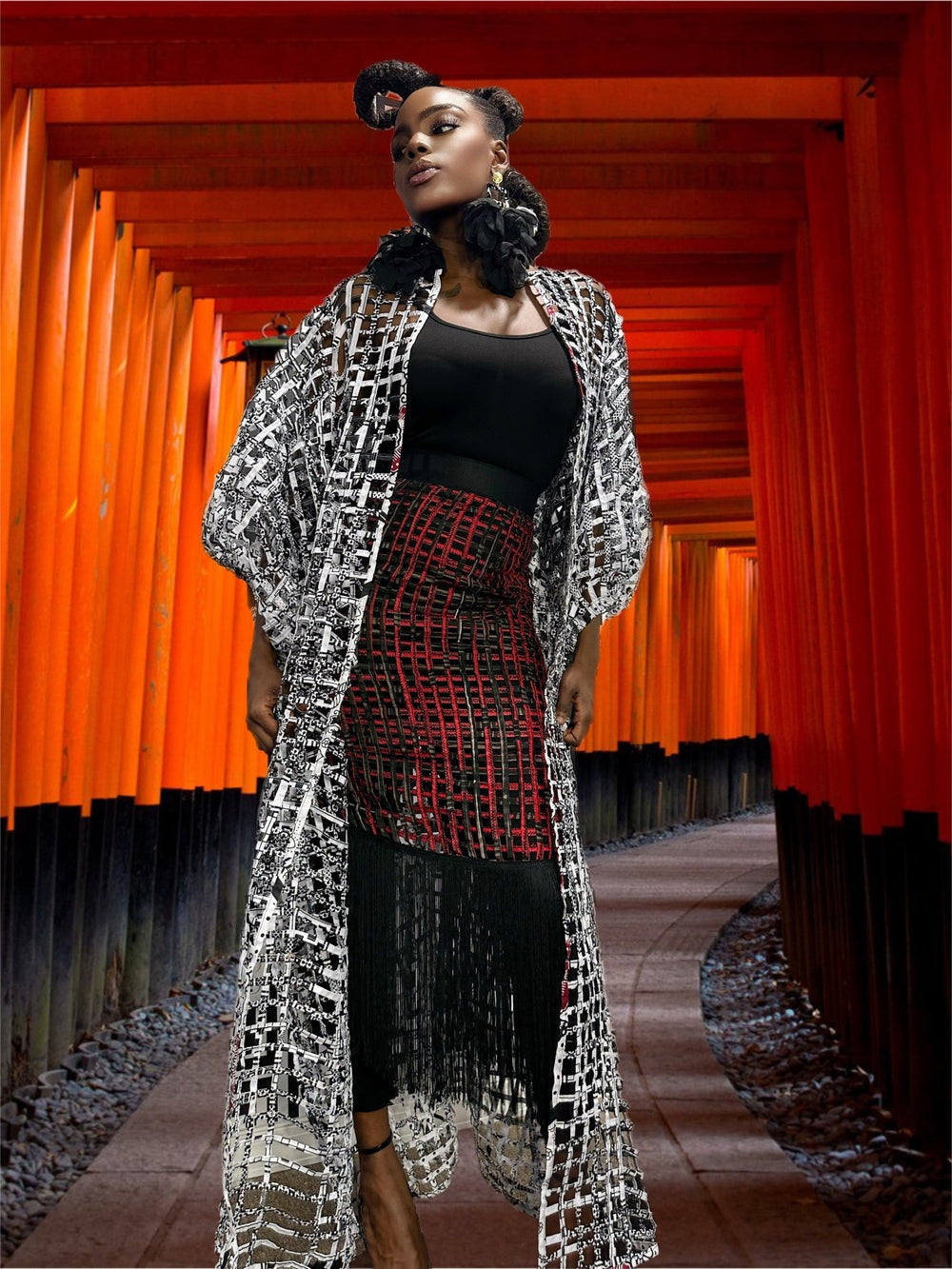 Oversized Puff Sleeves Ankara laced Kimono/ Duster - Trufacebygrace