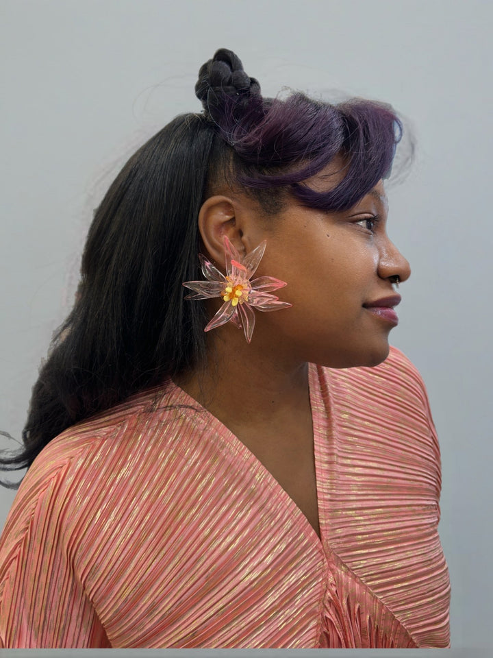 Oversized Resin Petal Flower Statement Earrings - Trufacebygrace