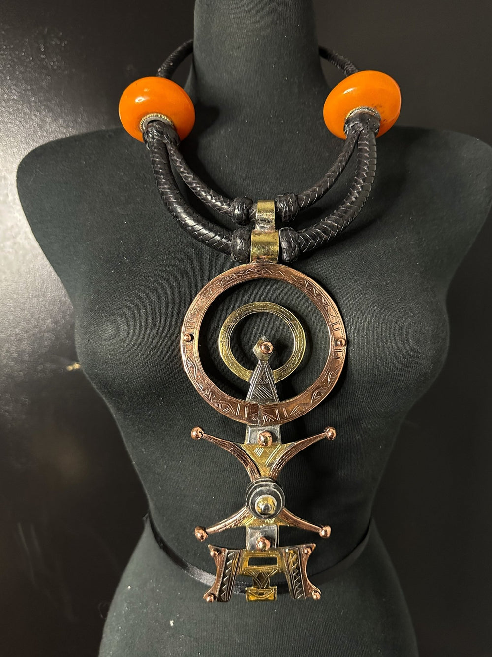 Oversized Unisex Tuareg Key of the desert Necklace with amber - Trufacebygrace