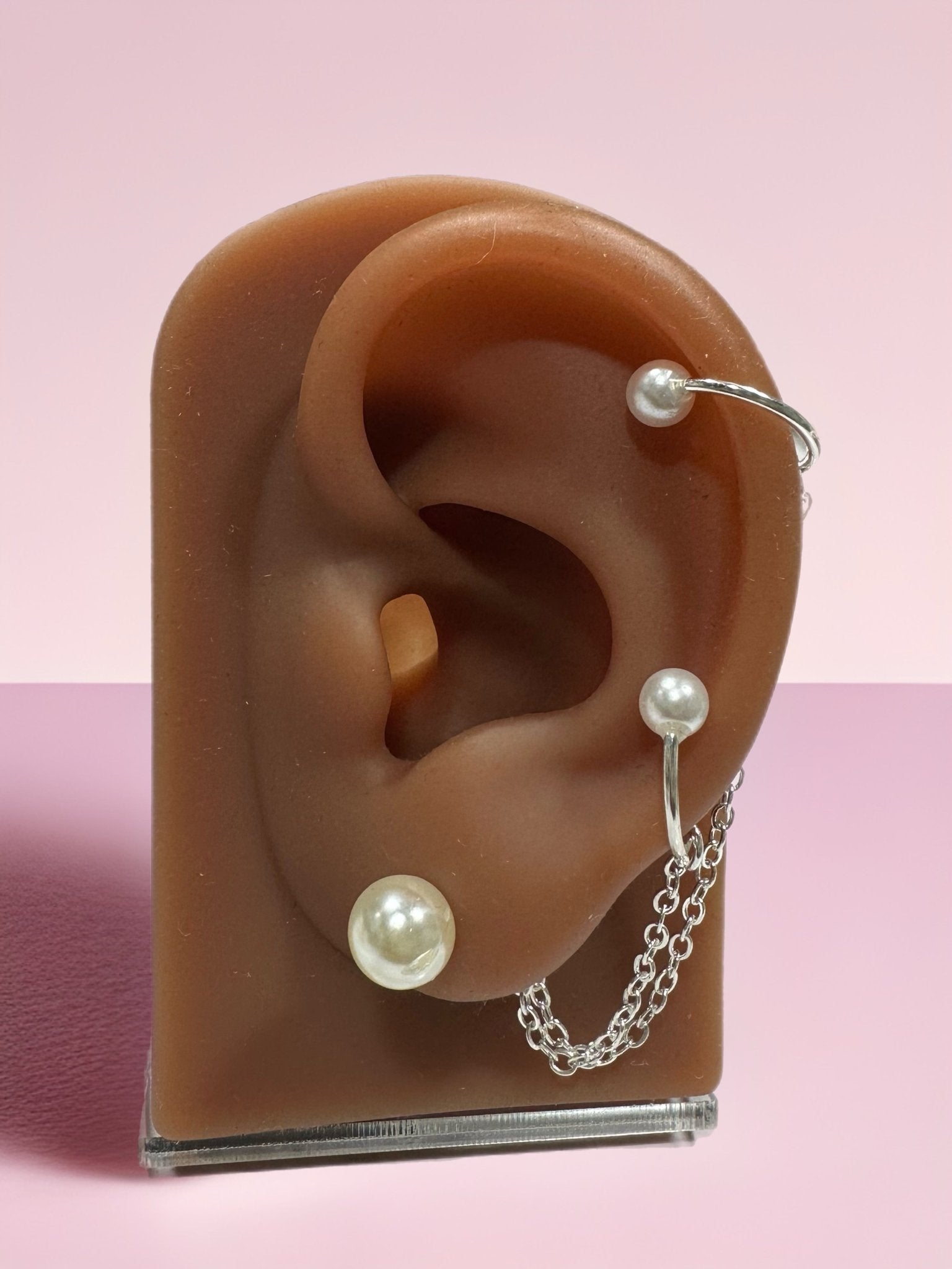 Pearl Double Chain Earring Clip Long The Empress Tassel Ear Cuff Clip - Trufacebygrace